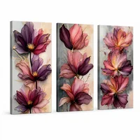 Lienzo Cuadro Tríptico Floral Minimalista Set X3 34x72cm C/u