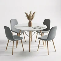 Juego de Comedor Lía Gris y Mesa Redonda de Madera Blanca 90 cm X4