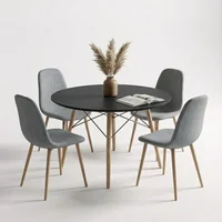 Juego de Comedor Lía Gris y Mesa Redonda de Madera Negra 90 cm X4