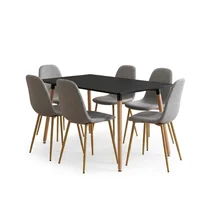 Juego de Comedor Lía Gris y Mesa Rectangular Negra 120 cm X6