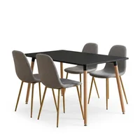 Juego de Comedor Lía Gris y Mesa Rectangular Negra 120 cm X4