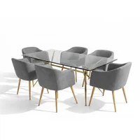 Juego de Comedor Ambar Gris Ratón X6 Mesa Base Dorada