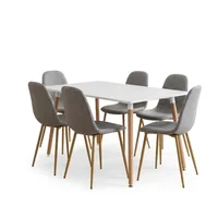 Juego de Comedor Lía Gris y Mesa Rectangular Blanca 120 cm X6