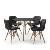 Juego de Comedor Mariposa Negro y Mesa Redonda de Madera Negra 90 cm X4