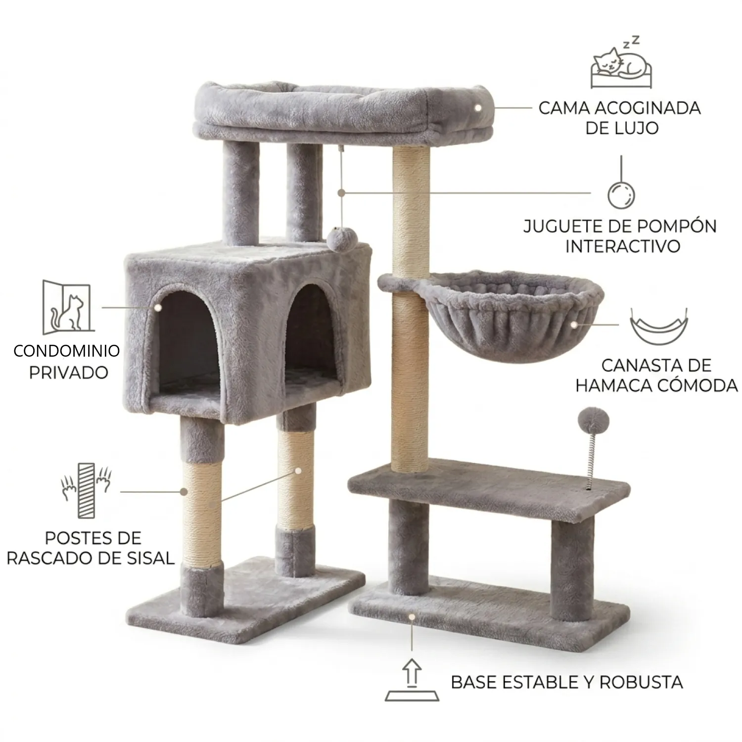 Gimnasio Rascador Felpa 4 Niveles Desarmable Gatos 7
