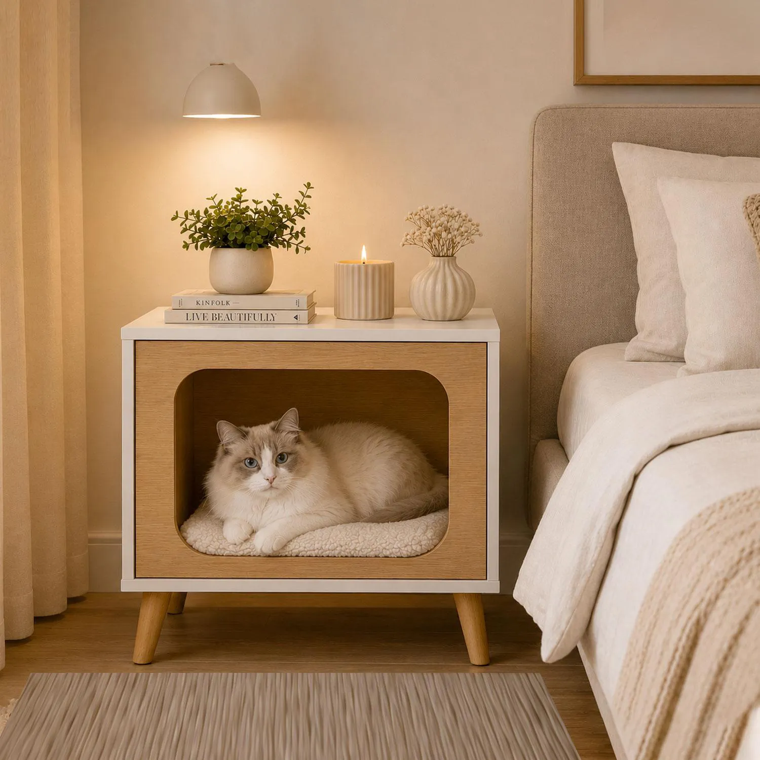Mesa Multiusos Pet 40x50x30cm Blanco/Madera