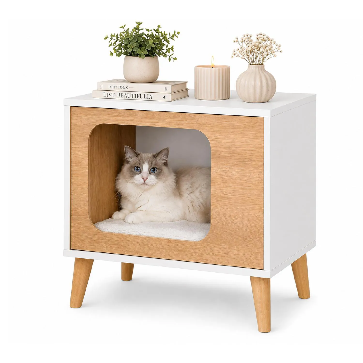 Mesa Multiusos Pet 40x50x30cm Blanco/Madera