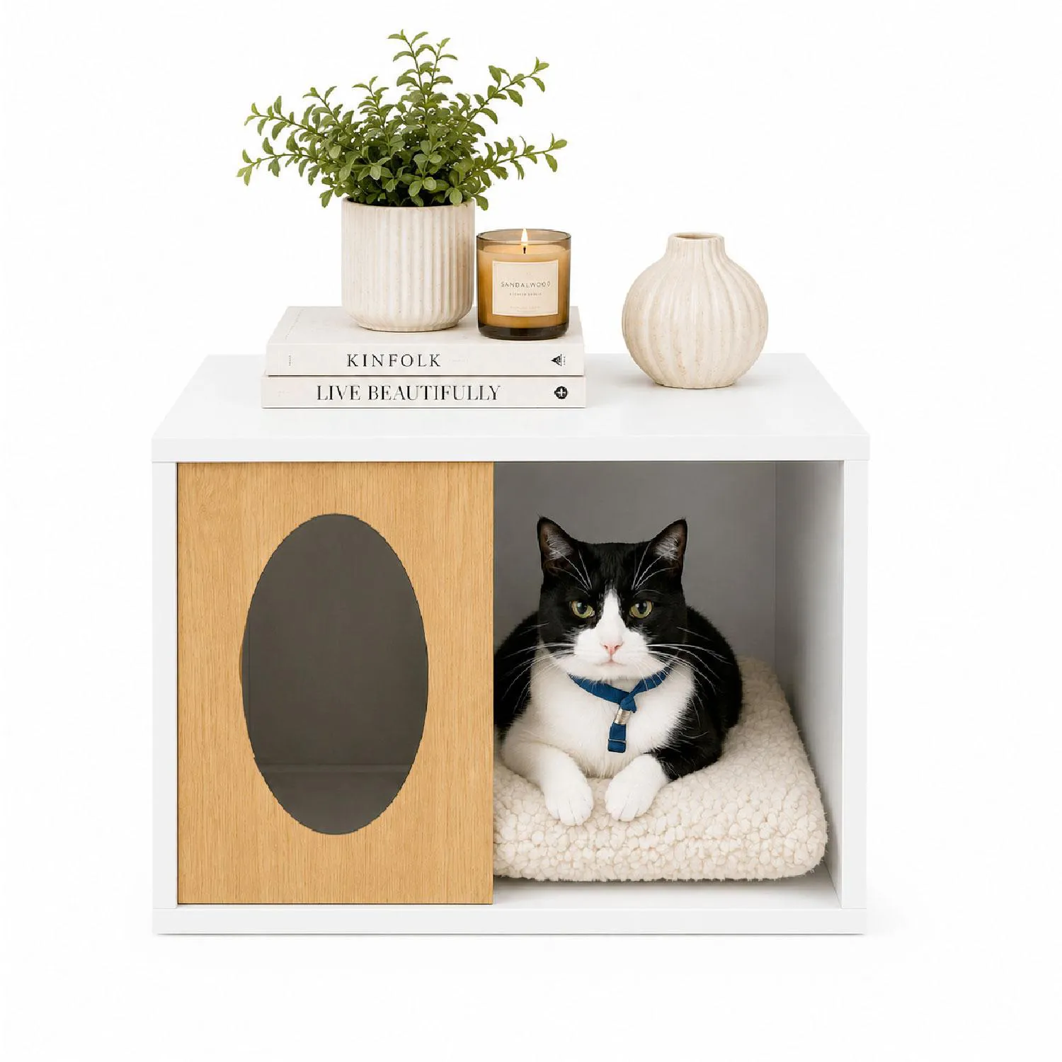 Mesa Auxiliar Cubo Pet 40x50x40cm Blanco/Madera 3