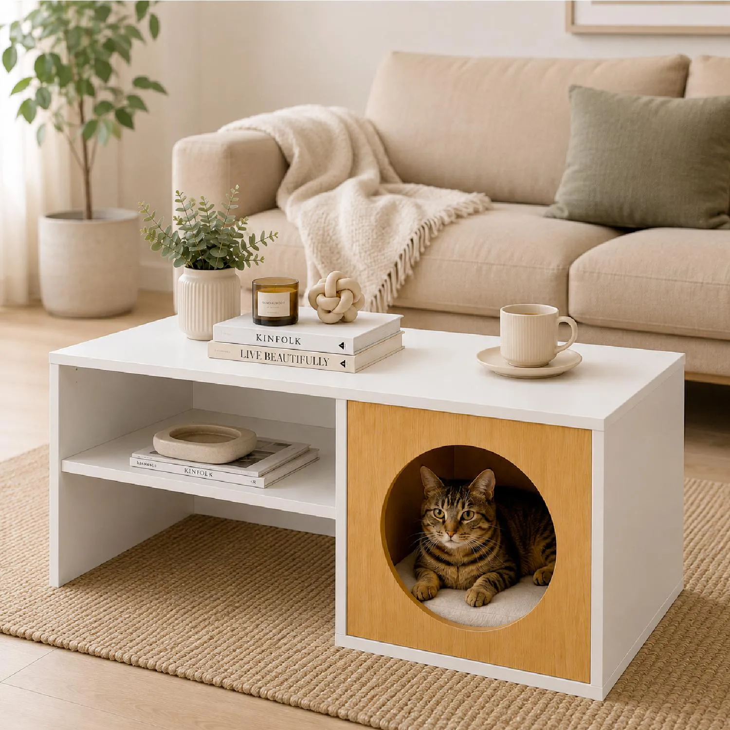 Mesa De Centro Pet 40x90x40cm Blanco/Madera