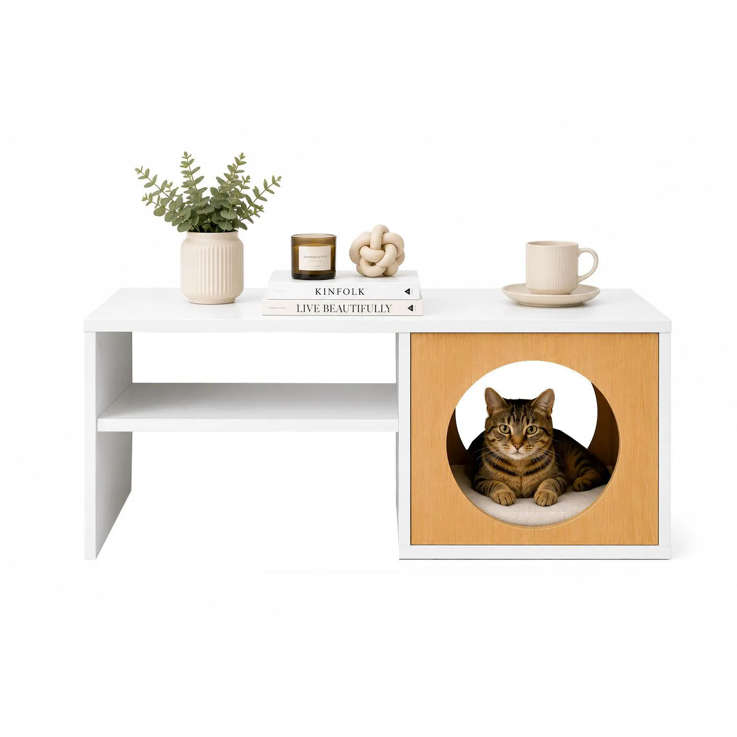 Mesa De Centro Pet 40x90x40cm Blanco/Madera