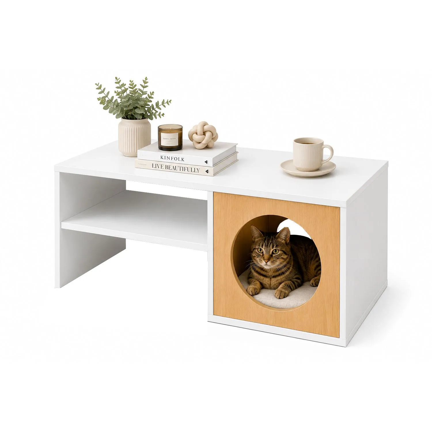 Mesa De Centro Pet 40x90x40cm Blanco/Madera 3