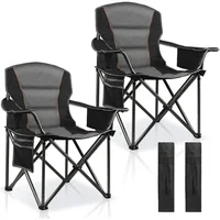 Silla Plegable de Camping Acero Acolchada con Refrigerador Set x2 Lanmountain