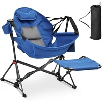 Silla Plegable de Camping Acero Tipo Hamaca con Reposapiés y Portavasos Ainfox