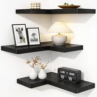 Repisa flotante de pino esquinera en L, juego de 3, negro 40.6x29x14 cm Fixwal