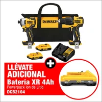 Combo Taladro Percutor 1/2" (13mm) + Atornillador de Impacto 1/4" (6.35 Mm) 20v + Bateria Power Pack 4 Ah Dewalt