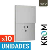 Interruptor 10a-250V + Toma Americano 15a-250V Silver Serie Bety Krom Set X 10 Unidades