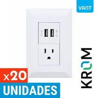 Toma Doble USB + Tomacorriente 15a-250V Blanco Vant Set X 20 Unidades