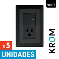 Interruptor 10a-250V + Toma Americano 15a-250V Negro Serie Vant Krom Set X 5 Unidades
