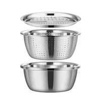 Set de 3 Cuencos tapa Perforada Colador Bowl Acero