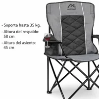 Silla de Camping Plegable Extragrande Gris y Negro Matrasco con Nevera Integrada