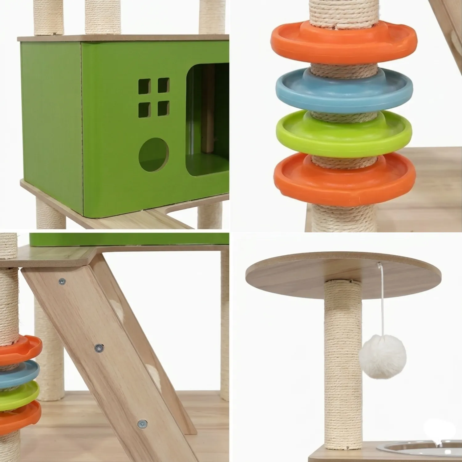 Gimnasio Árbol para Gatos Desarmable En Madera y Domo 4