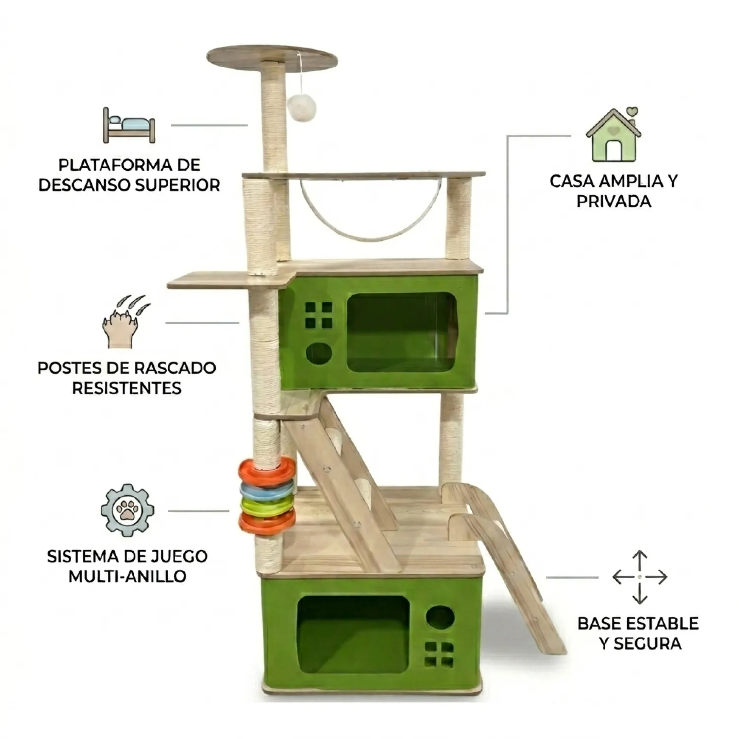 Gimnasio Árbol para Gatos Desarmable En Madera y Domo 5