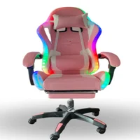 Silla Gamer Rgb Vibración Lumbar Reposapies Rosa Blanco