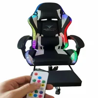 Silla Gamer Rgb Vibración Lumbar Reposapies Negro Blanco