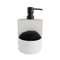 Dispensador de Jabón de Cocina 450 ml Color Beige Superficie En Madera Con Esponjilla