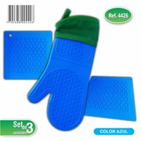 Set Guante de Protección para Hornear En Silicona + 2 Coge ollas/posa Ollas En Silicona Color Azul