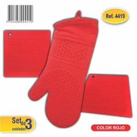 Set Guante de Protección para Hornear En Silicona + 2 Coge ollas/posa Ollas En Silicona Color Rojo