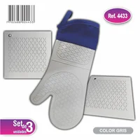 Set Guante de Protección para Hornear En Silicona + 2 Coge ollas/posa Ollas En Silicona Color Gris