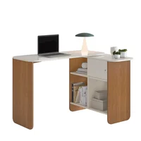 Escritorio Giratorio y Expandible Nomad En Mdp con 4 Nichos 73x160x45 Marrón y Beige