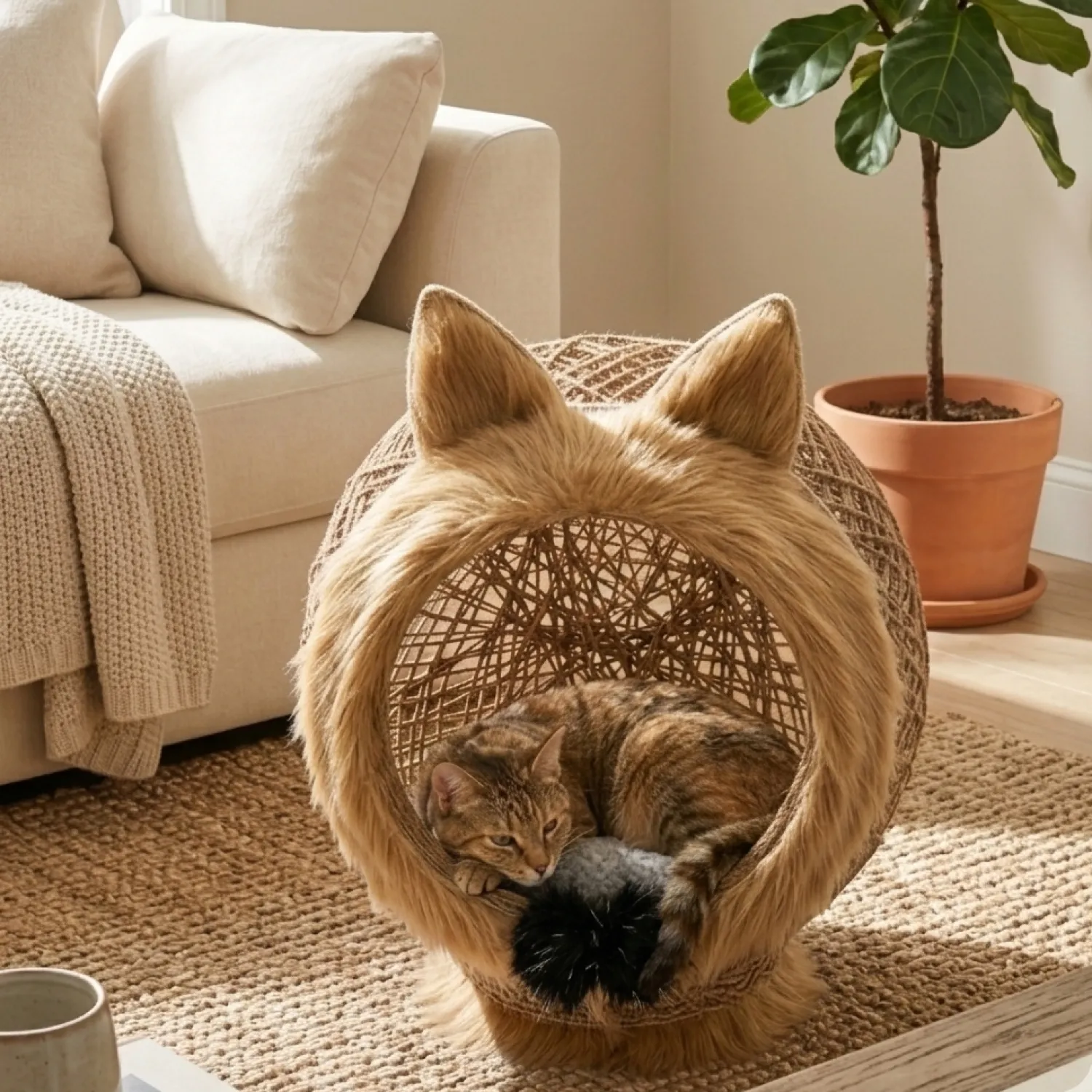 Cama Nido de Peluche para Gatos Con Cojín