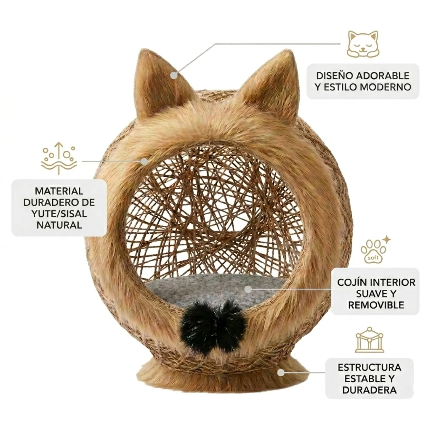 Cama Nido de Peluche para Gatos Con Cojín 5