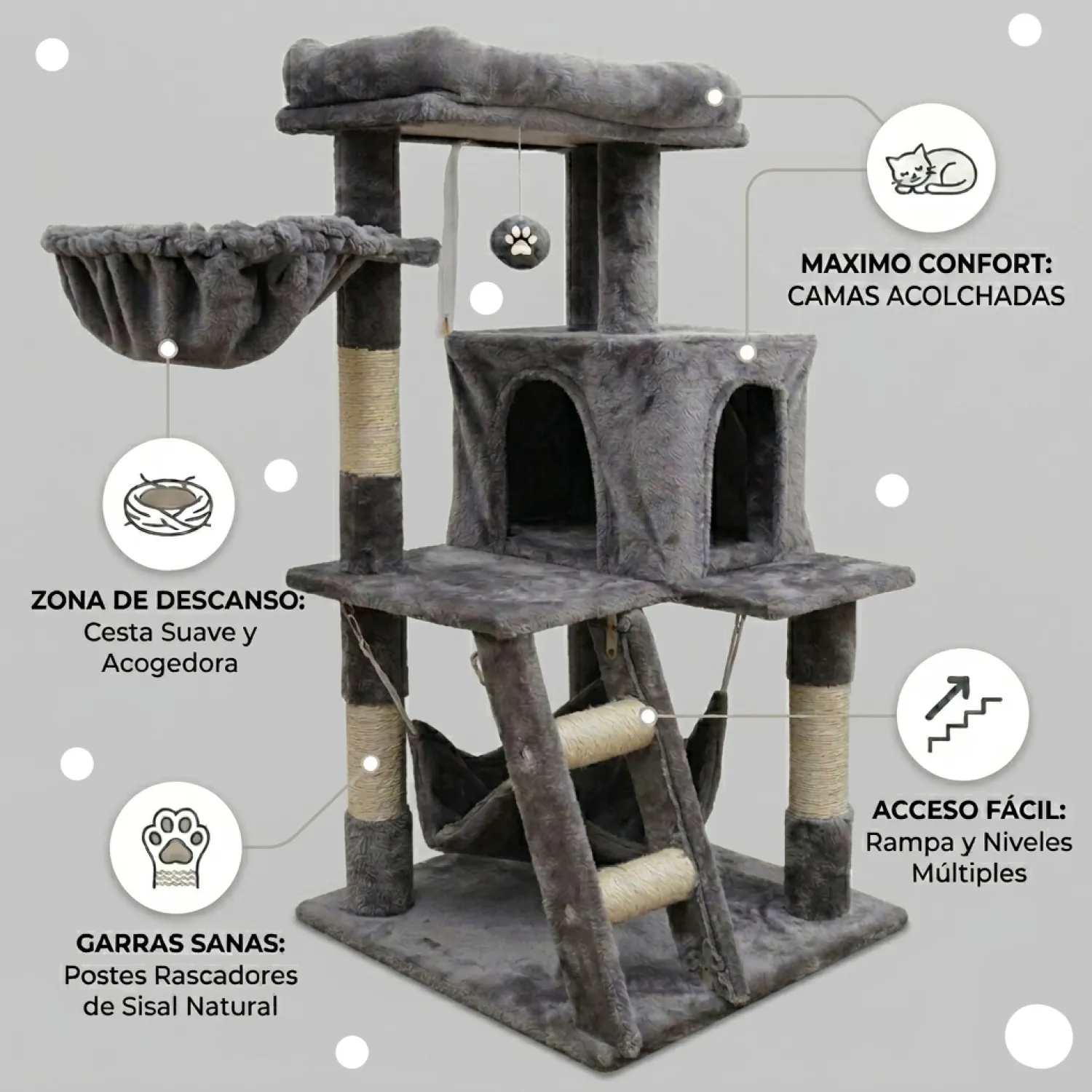 Gimnasio Torre Rascadora para Gatos Desarmable Aton 5