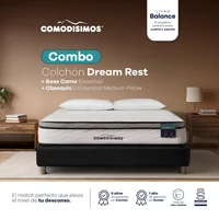 Combo Colchón Comodísimos Dream Rest 140x190x 3 + Sommier Negro + 4 Patas de Acero + 2 Almohada