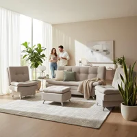Sala Jamaica Sofá Cama + 2 Poltronas + Puff + Cojines Tela Amigable Beige