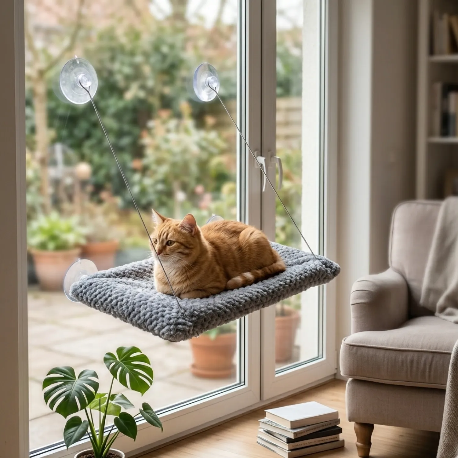 Hamaca de Ventana para Gatos Tela Acolchada