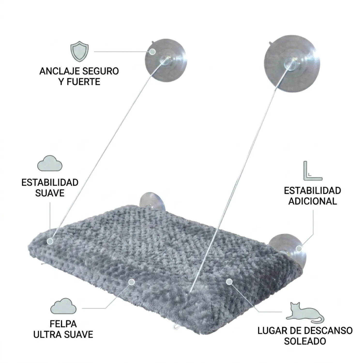 Hamaca de Ventana para Gatos Tela Acolchada 4