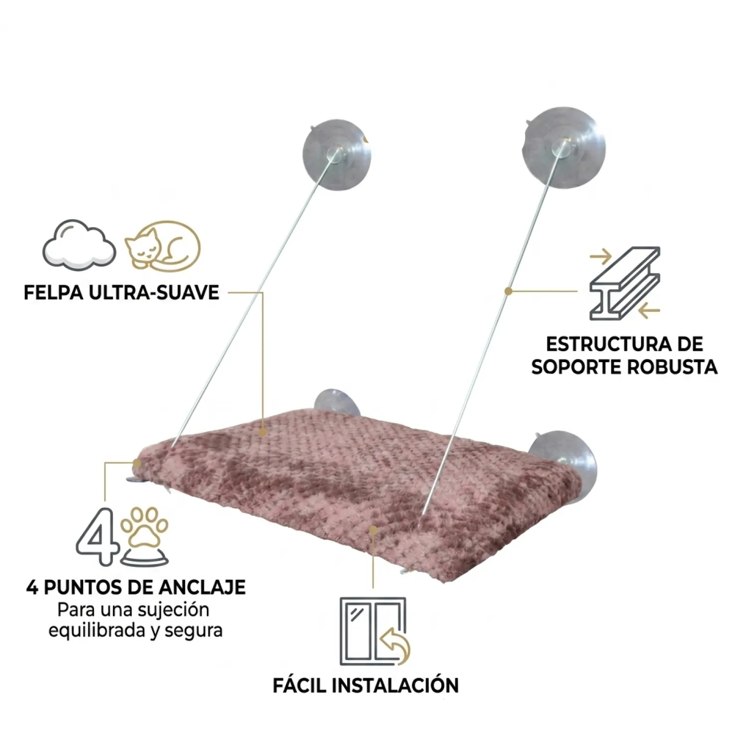 Hamaca de Ventana para Gatos Tela Acolchada 4