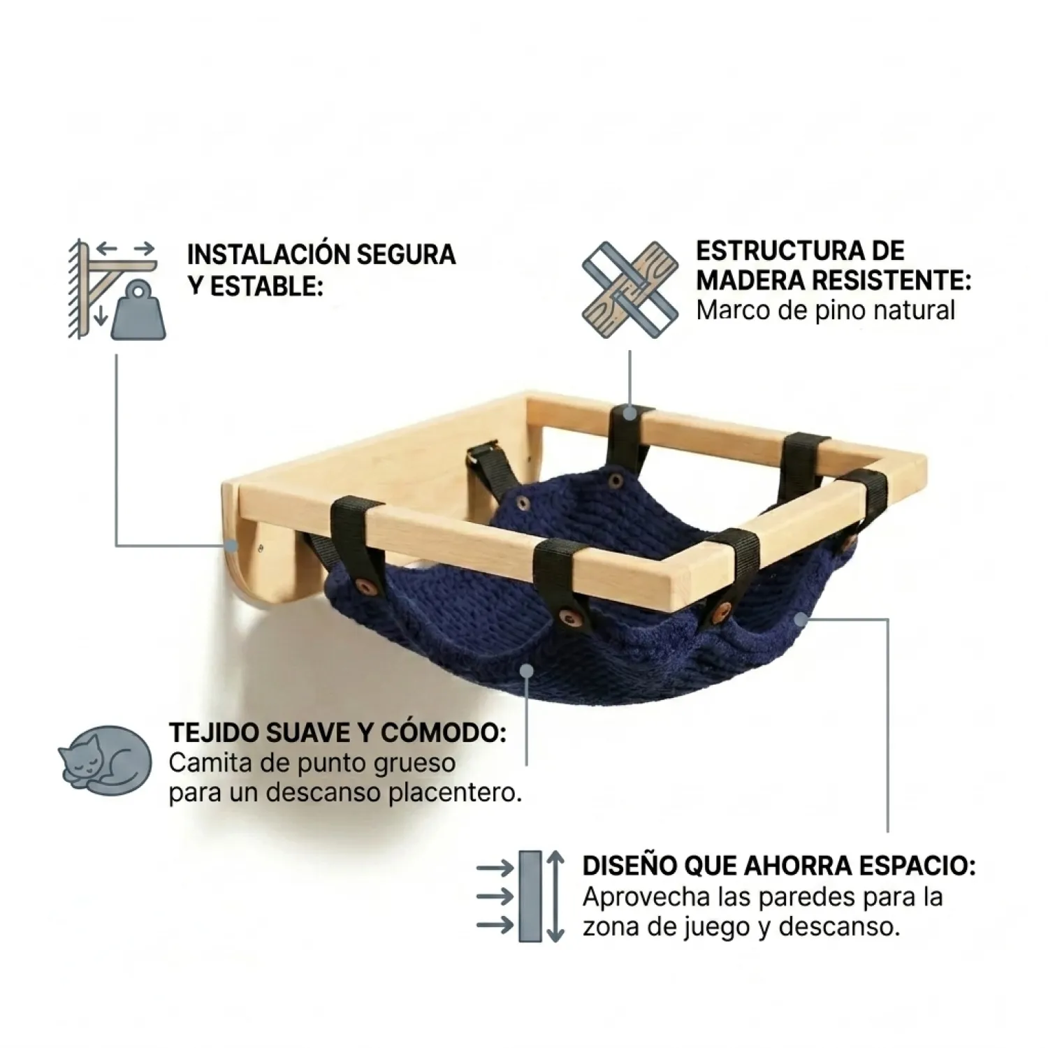 Hamaca de Pared para Gatos En Pino 5