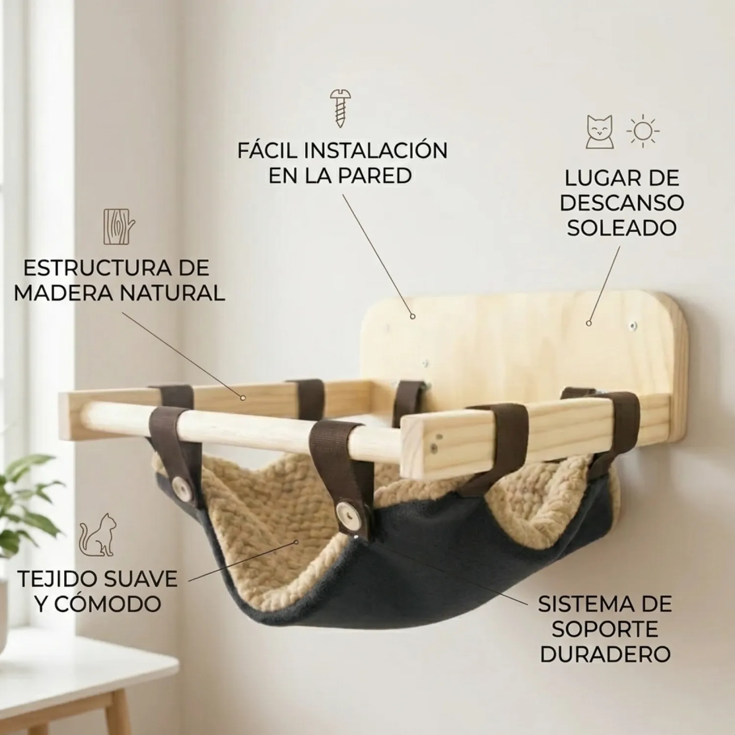 Hamaca de Pared para Gatos En Pino 5