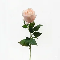 Rosa Real Rosado Palido Con Hojitas 68cm