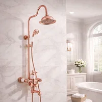 Grifería Ducha Expuesta Vintage Oro Rosa con Salida a Bañera y Ducha Teléfono Pamo Colombia