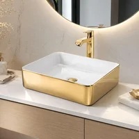 Lavamanos de Sobreponer Porcelana Vitrificada Interior Blanco y Exterior Dorado Pamo Colombia