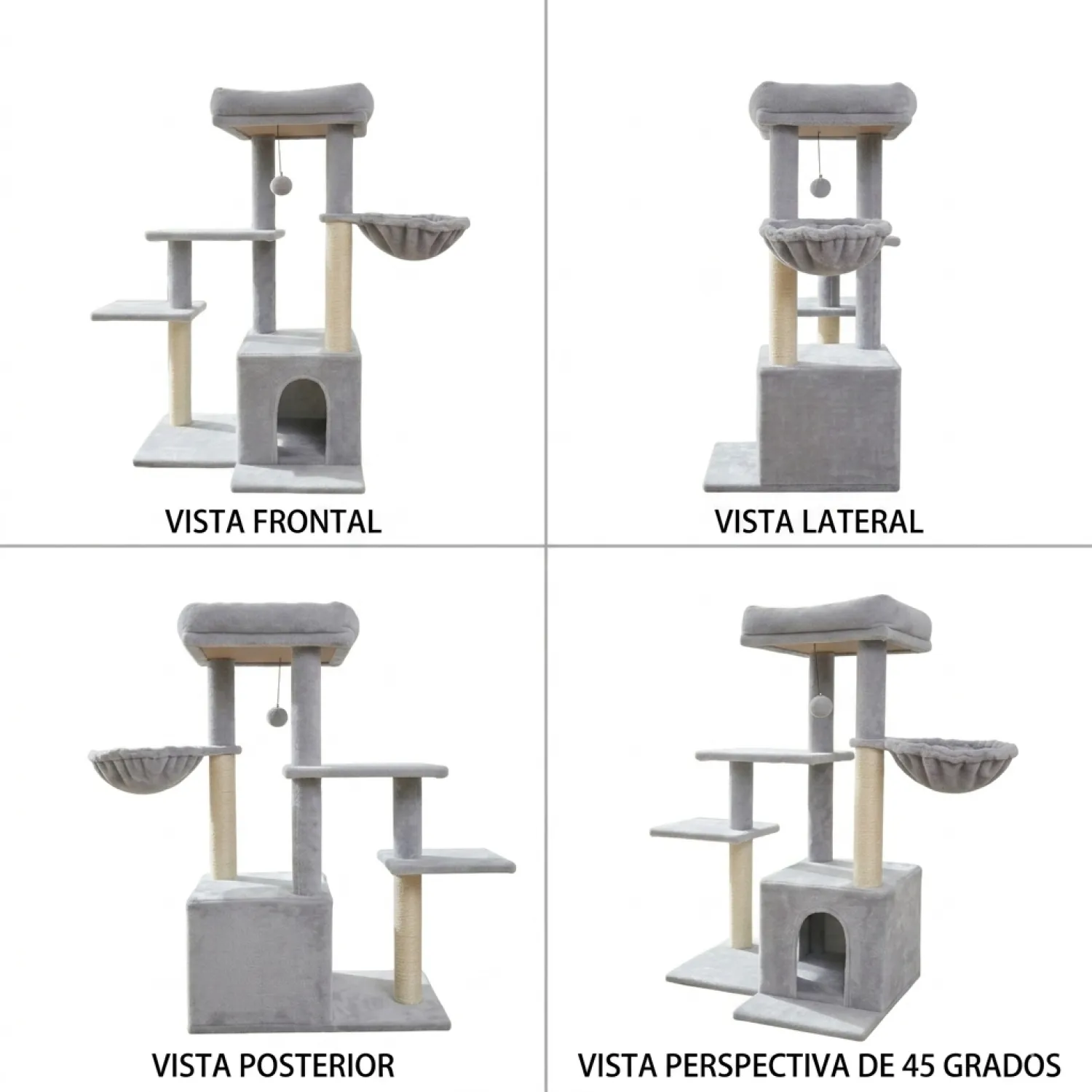 Gimnasio Rascador para Gatos Desarmable Nido y Casa 3