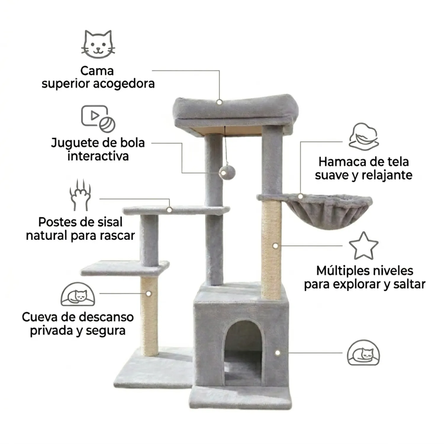 Gimnasio Rascador para Gatos Desarmable Nido y Casa 5