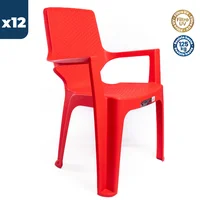 Silla Plástica Reggina con Brazos Rattan Rojo Colplast Set X 12 Unidades