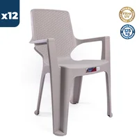 Silla Plástica Reggina con Brazos Rattan Pistacho Colplast Set X 12 Unidades